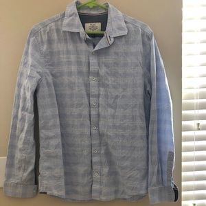 Light blue and white plaid button up